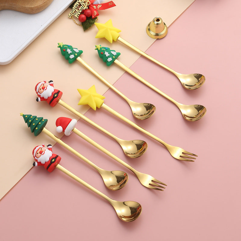 6pcs Stainless Steel Holiday Cutlery Set with Santa & Snowman Dessert Spoons and Forks - 410 Grade Rust-Resistant Christmas, Halloween, Thanksgiving & Eid al-Fitr Gift Box - Festive Tableware for Family Gatherings, Parties, and Seasonal Decorations -