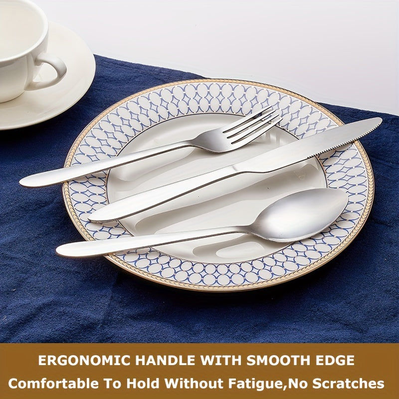 30pcs Stainless Steel Silver Tableware Set Knife, Fork and Spoon Set with Steak Knife 4-person Service Stainless Steel Tableware Set Mirror Polished Tableware Set Kitchen Tableware Fork and Spoon Set
