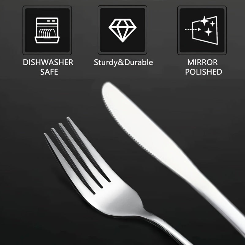 21pcs Portable Cutlery Set - Durable Outdoor Picnic Tools, Stainless Steel Camping Utensils with Steak Knives, Dinner Forks, Plates, Soup Spoons, Bottle Opener, Tongs & Storage Bag, Dishwasher Safe, Reusable for Travel, Backpacking, Camping, Parties, and