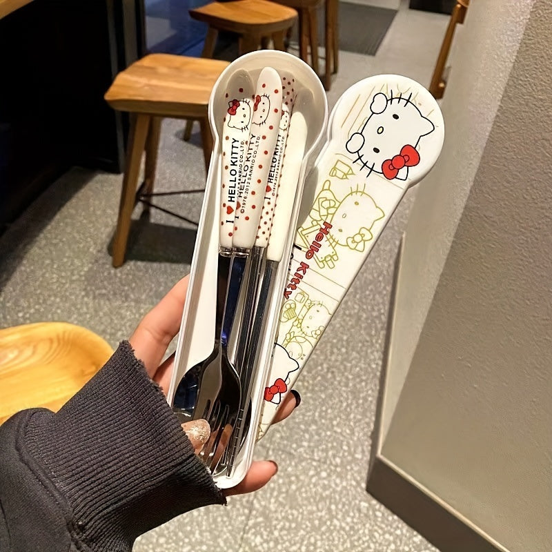 Set of 3pcs, 6pcs in 2 Sets. Adorable for hello kitty Stainless Steel Travel Cutlery Set - Sturdy, Food-Safe, Convenient to Carry, Compact Design, Ideal for Outdoor Activities, School, Office, And Everyday Use - High-Quality, Halloween Themed., Daily