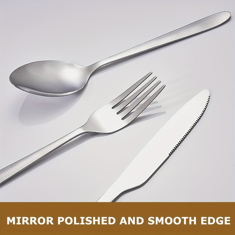 30pcs Stainless Steel Silver Tableware Set Knife, Fork and Spoon Set with Steak Knife 4-person Service Stainless Steel Tableware Set Mirror Polished Tableware Set Kitchen Tableware Fork and Spoon Set