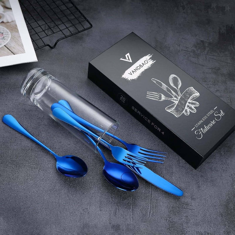 Silverware Set Flatware Cutlery - 20pcs Stainless Steel Tableware Set Service 4, Include Fork Knife Spoon, Mirror Polished, Dishwasher Safe, Cutlery, Portable Cutlery Set, Home Dining, Kitchen Essentials, Stylish Flatware, Modern Silverware, Durable