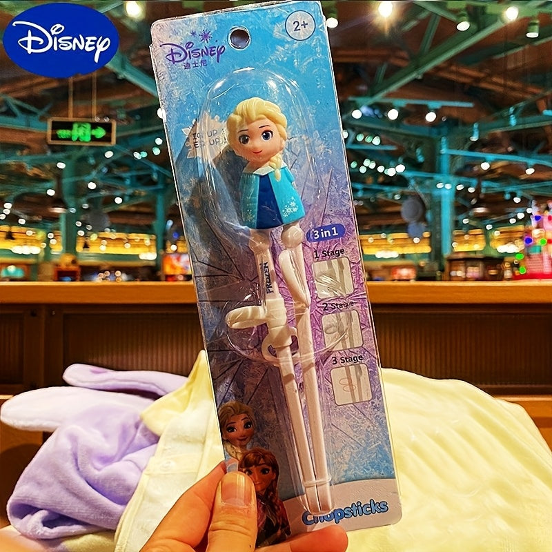 4pcs Training Chopsticks and 304 Stainless Steel Fork and Spoon, Cartoon Novelty Style with Box, Elsa Princess, Mickey and Minnie, Stitch Can Be Selected, Portable Learning Chopsticks Cute Tableware, Suitable for Beginners Outdoor Camping Accessories Home