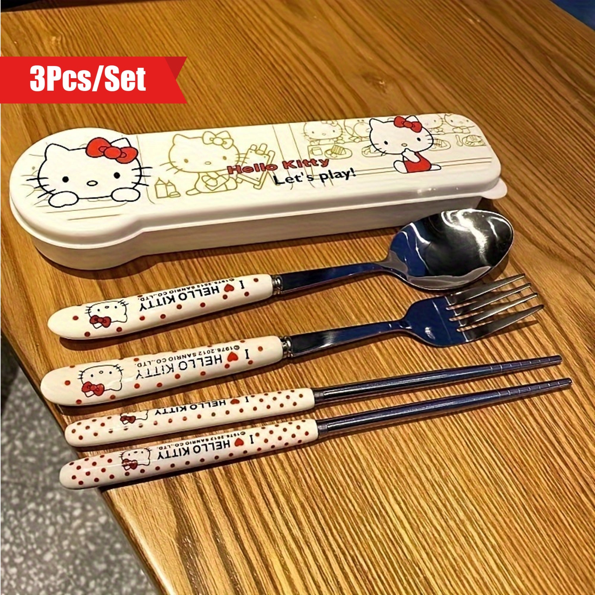 Set of 3pcs, 6pcs in 2 Sets. Adorable for hello kitty Stainless Steel Travel Cutlery Set - Sturdy, Food-Safe, Convenient to Carry, Compact Design, Ideal for Outdoor Activities, School, Office, And Everyday Use - High-Quality, Halloween Themed., Daily