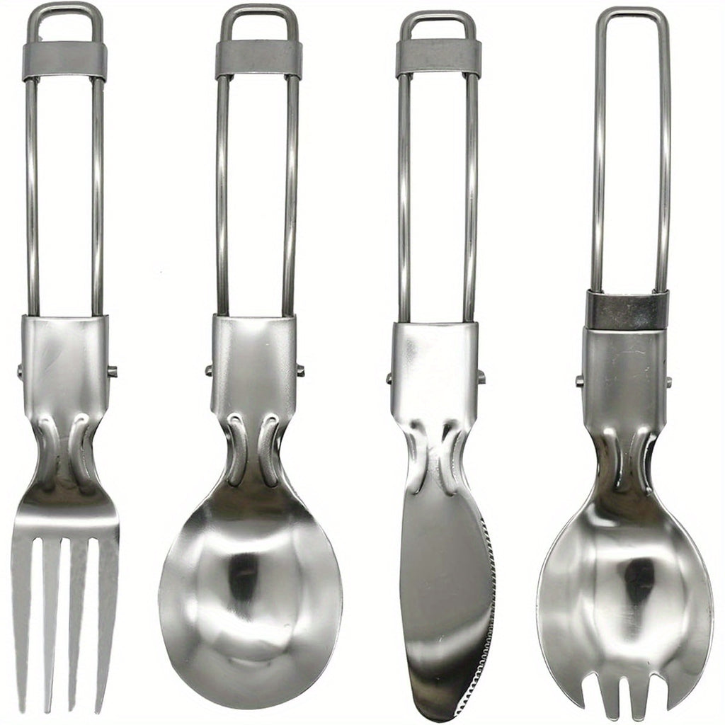 4pcs Compact Folding Camping Utensil Set - Heavy-Duty 304 Stainless Steel (18/10) Flatware with Spoon, Fork, Knife - Portable Travel Cutlery for Backpacking, Hiking, Picnics - Dishwasher Safe & Space-Saving Design for Camping, Office, Home - Ideal for