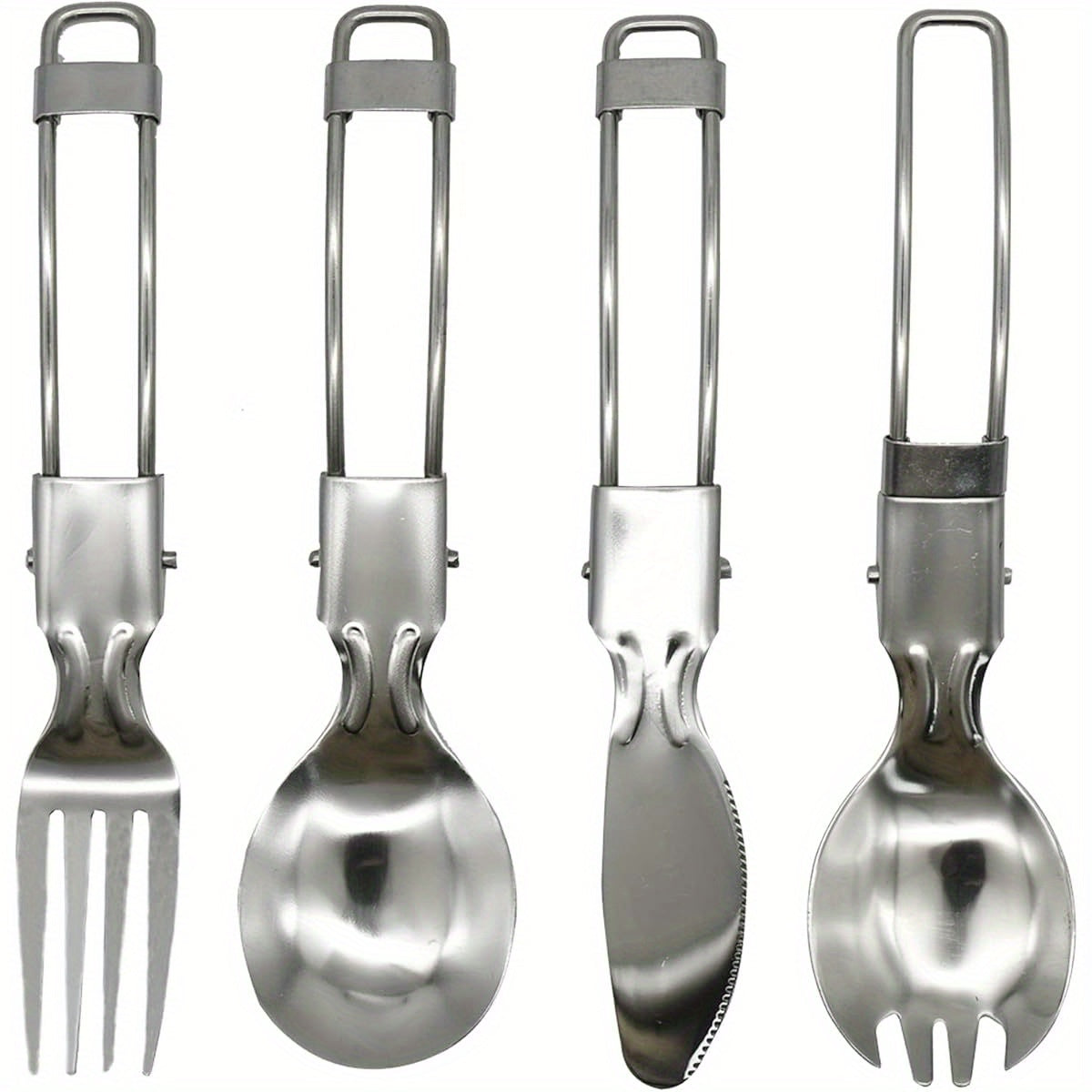 4pcs Compact Folding Camping Utensil Set - Heavy-Duty 304 Stainless Steel (18/10) Flatware with Spoon, Fork, Knife - Portable Travel Cutlery for Backpacking, Hiking, Picnics - Dishwasher Safe & Space-Saving Design for Camping, Office, Home - Ideal for