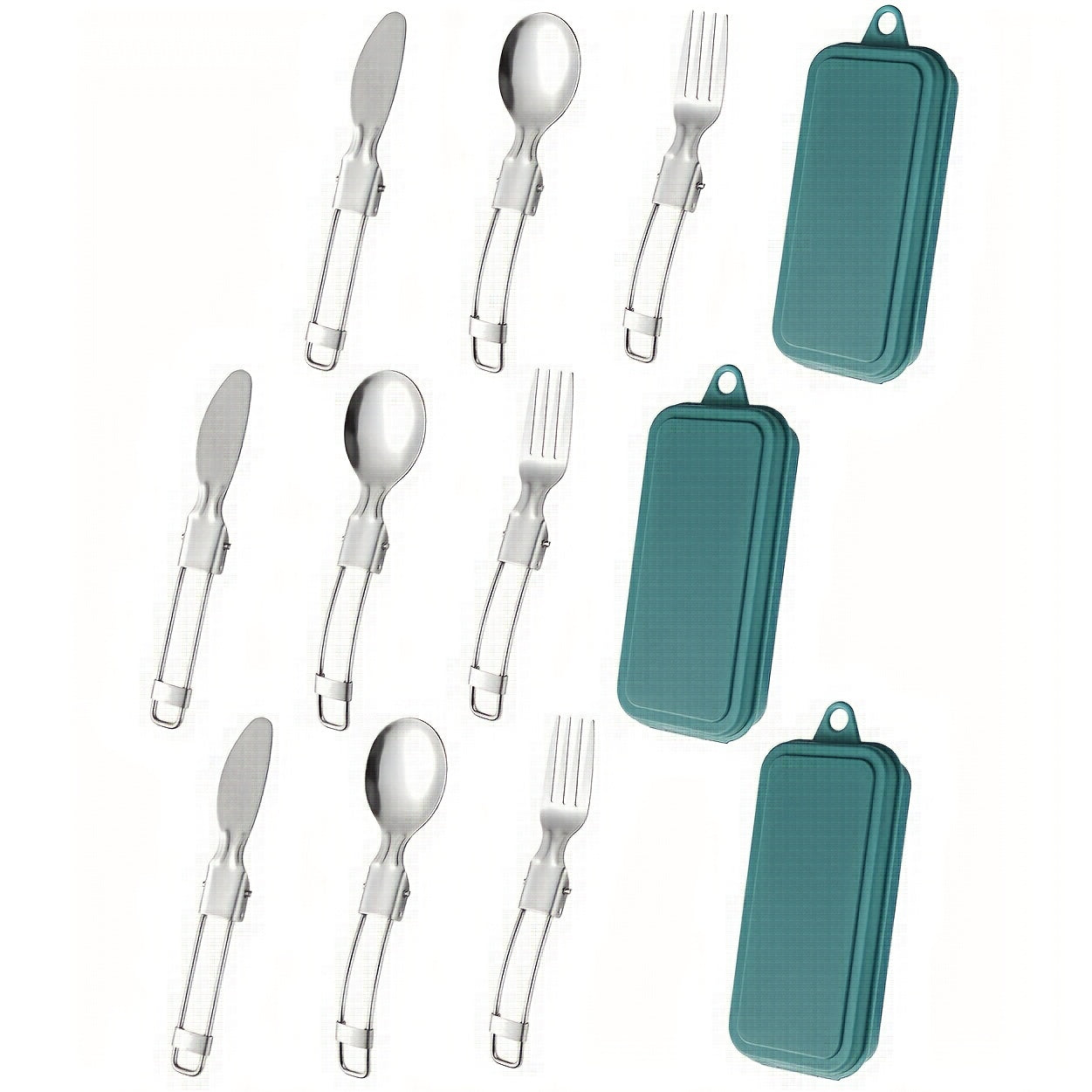 12pcs Portable Stainless Steel Folding Cutlery Set with Storage Case, Includes Spoon and Knife for Camping & Hiking – Reusible Silverware Lunch Box Kit, Camping Dinnerware Set, Camping Utensils, Outdoor Dining, Minimalist Tableware, Foldable Utensils,