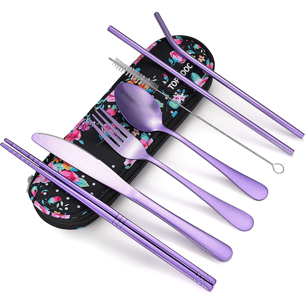 Travel Utensils,Reusable Silverware Set To Go Portable Cutlery Set with a Waterproof Carrying Case for Lunch Boxes Camping School Picnic