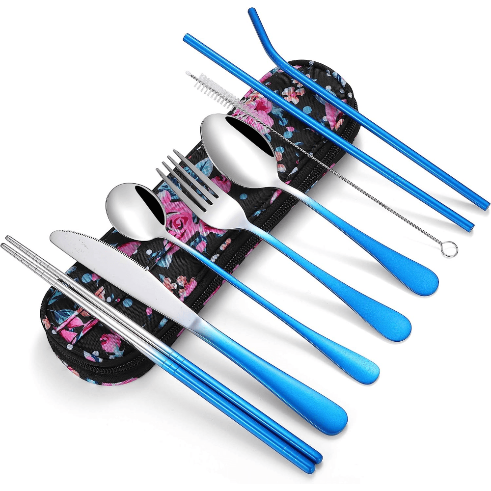 Travel Utensils,Reusable Silverware Set To Go Portable Cutlery Set with a Waterproof Carrying Case for Lunch Boxes Camping School Picnic