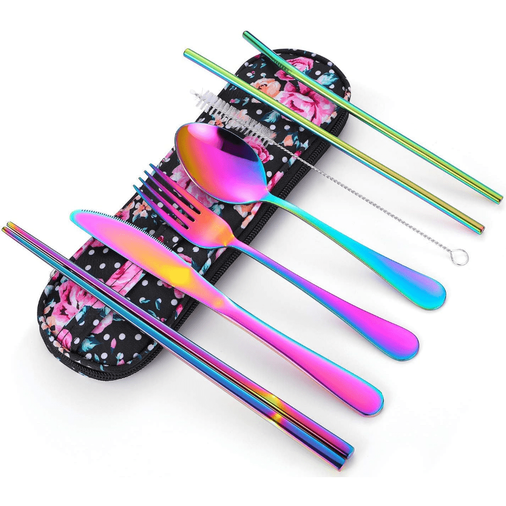 Travel Utensils,Reusable Silverware Set To Go Portable Cutlery Set with a Waterproof Carrying Case for Lunch Boxes Camping School Picnic