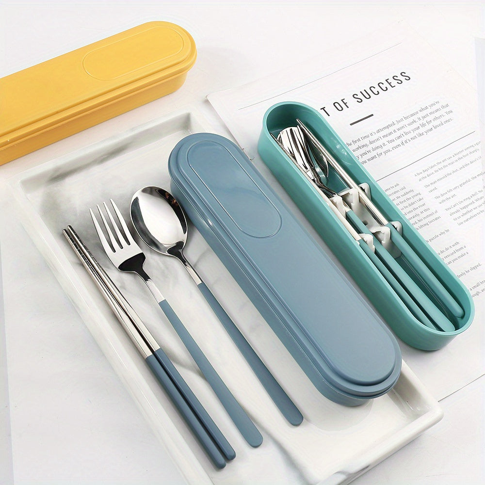 4pcs/ set Travel Utensils, Stainless Steel Cutlery Set Portable Reusable Camping Silverware, Include Fork Spoon Chopsticks with Case, Flatware Set, Cutlery