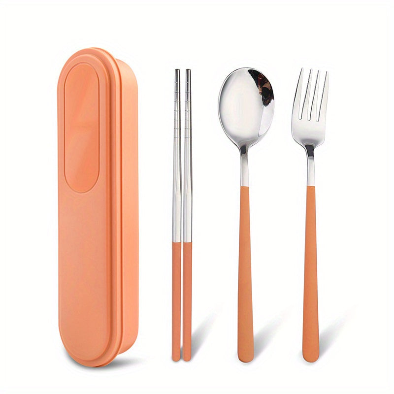 4pcs/ set Travel Utensils, Stainless Steel Cutlery Set Portable Reusable Camping Silverware, Include Fork Spoon Chopsticks with Case, Flatware Set, Cutlery