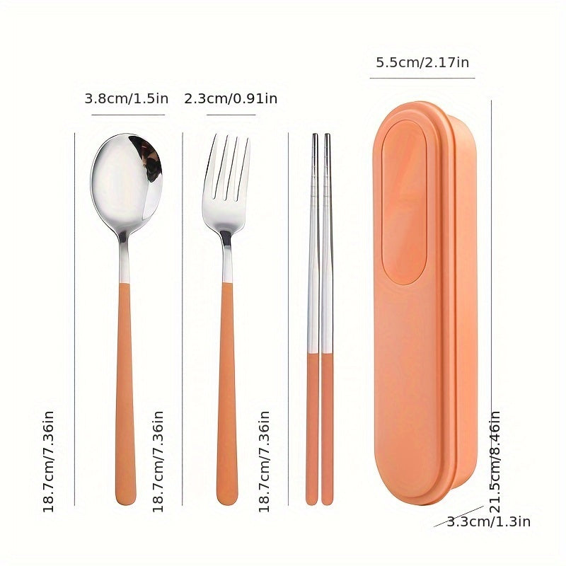 4pcs/ set Travel Utensils, Stainless Steel Cutlery Set Portable Reusable Camping Silverware, Include Fork Spoon Chopsticks with Case, Flatware Set, Cutlery