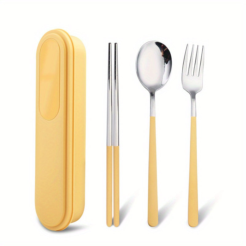 4pcs/ set Travel Utensils, Stainless Steel Cutlery Set Portable Reusable Camping Silverware, Include Fork Spoon Chopsticks with Case, Flatware Set, Cutlery