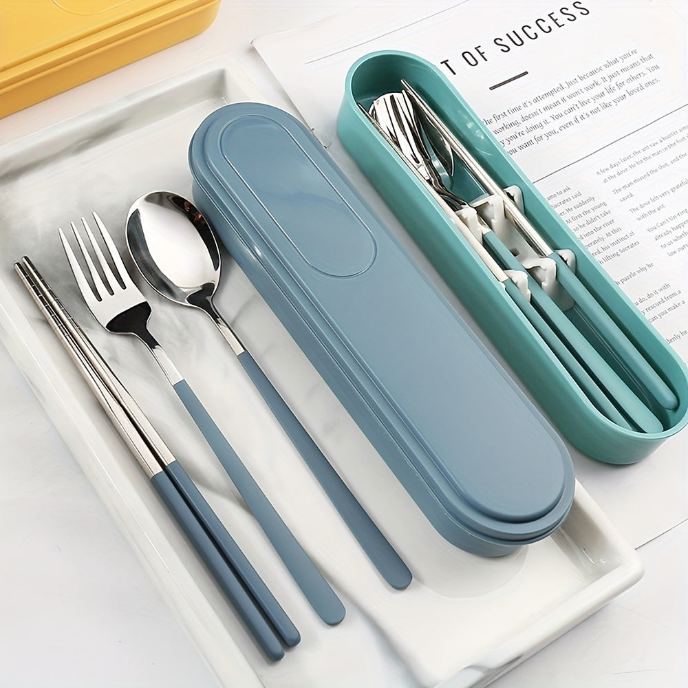 4pcs/ set Travel Utensils, Stainless Steel Cutlery Set Portable Reusable Camping Silverware, Include Fork Spoon Chopsticks with Case, Flatware Set, Cutlery