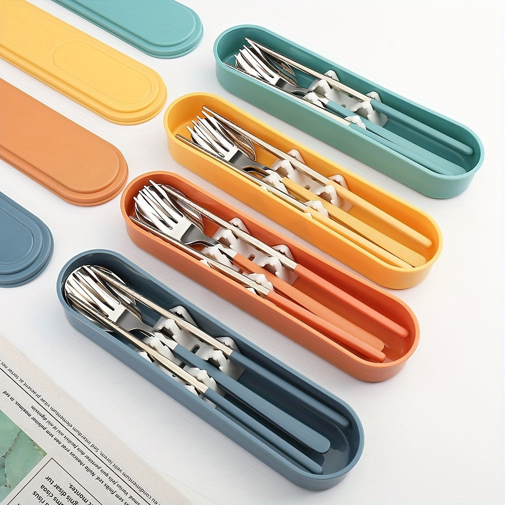 4pcs/ set Travel Utensils, Stainless Steel Cutlery Set Portable Reusable Camping Silverware, Include Fork Spoon Chopsticks with Case, Flatware Set, Cutlery