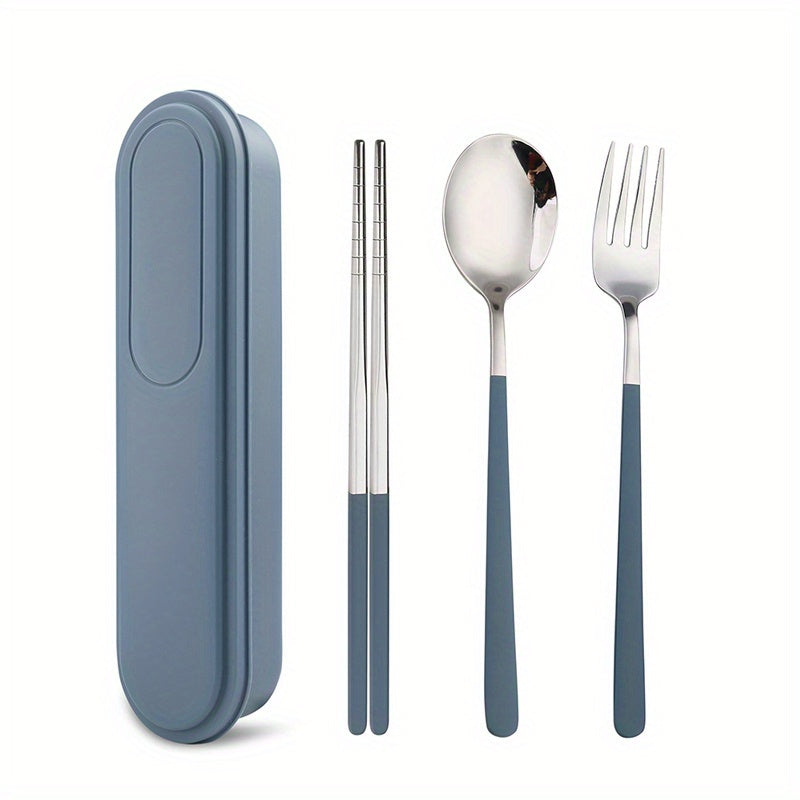 4pcs/ set Travel Utensils, Stainless Steel Cutlery Set Portable Reusable Camping Silverware, Include Fork Spoon Chopsticks with Case, Flatware Set, Cutlery