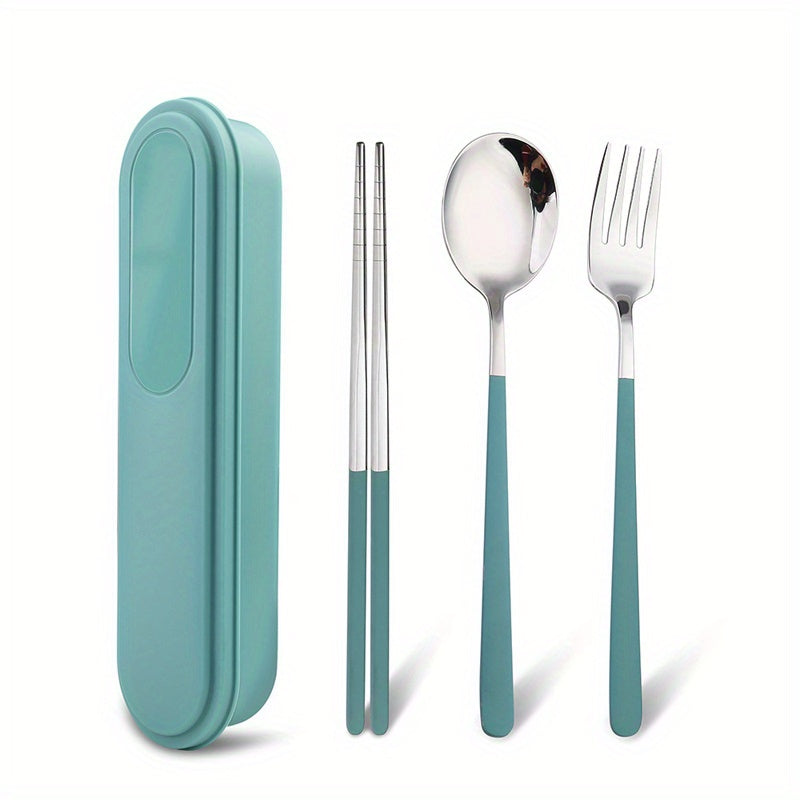 4pcs/ set Travel Utensils, Stainless Steel Cutlery Set Portable Reusable Camping Silverware, Include Fork Spoon Chopsticks with Case, Flatware Set, Cutlery