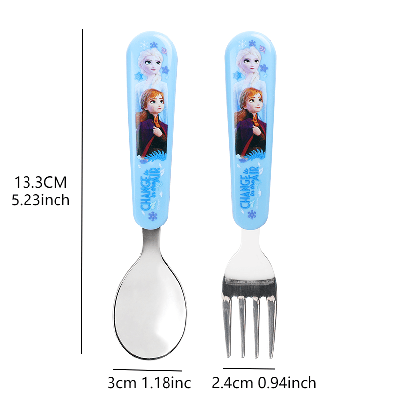 2pcs/set Elsa Stainless Steel Fork And Spoon Set with Box, Cartoon Cute Anna Portable Reusable Tableware, Kawaii Home And Outdoor School Supplies, Camping Accessories Christmas Birthday Gift