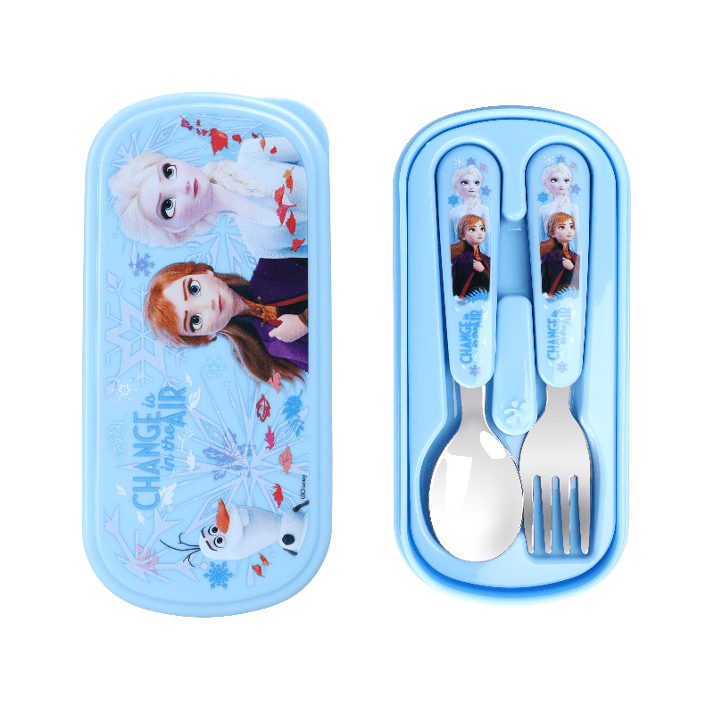 2pcs/set Elsa Stainless Steel Fork And Spoon Set with Box, Cartoon Cute Anna Portable Reusable Tableware, Kawaii Home And Outdoor School Supplies, Camping Accessories Christmas Birthday Gift