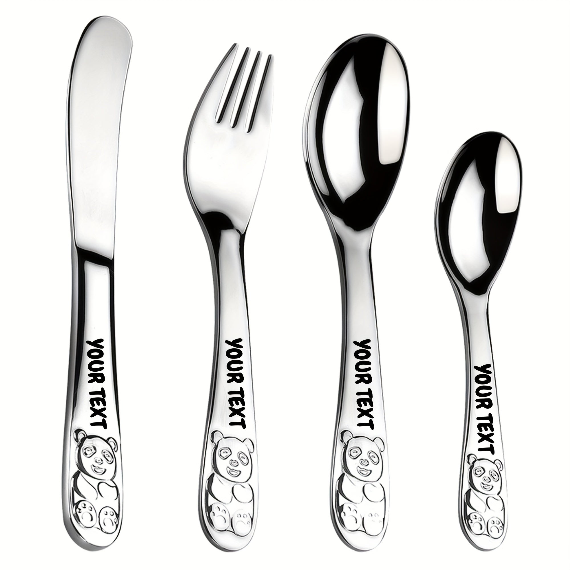 4pcs Custom Engraved Stainless Steel Cutlery Set, Cute Bear Design, Durable Tableware with Gift Box, Ideal for Family Gatherings & Everyday Use