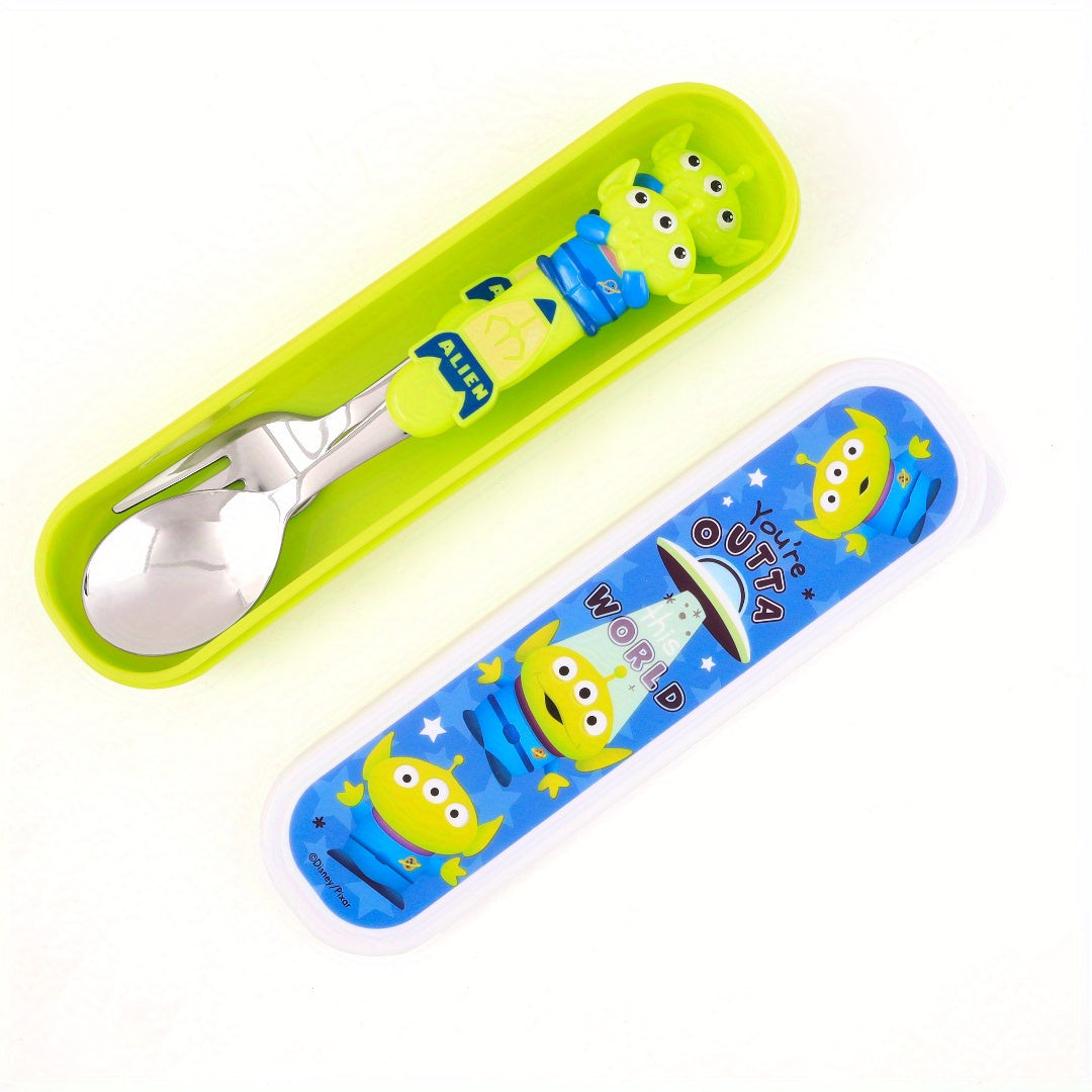 [Buzz Lightyear Cutlery Set] 3pcs Buzz Lightyear Stainless Steel Cutlery Set - Space-Themed Spoon, Fork & Box, Durable & Lightweight, Perfect for Lunch, Camping, Picnics, Work, and Travel, Ideal Gift for Friends, Camping Essentials | Playful Design |