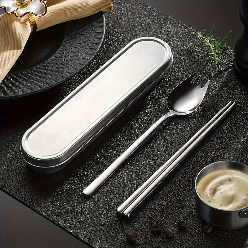 Personalized Customization, 2/3/4pcs Set of Silvery 304 Material Portable Tableware, Salad Fork Spoon, Spoon, Chopsticks And Stainless Steel Box, Suitable for Outdoor Picnics, Home Kitchens And Durable Tableware, Outdoor Travel Tableware
