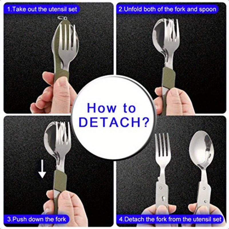 Set of 2 Portable Camping Cutlery with Detachable Design, 4-In-1 Stainless Steel Travel Utensils Including Foldable Knife, Fork, Spoon, And Bottle Opener, Multi-Functional Eating Flatware in Green And Black., Y Travel Practicalism Mens Liaoning