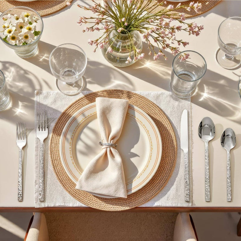 40pcs Hammered Silverware Set 8, 1810 Stainless Steel Heavy Duty Flatware Set, Tableware Cutlery Utensil Sets Home Restaurant Dishwasher Safe, Perfect for Thanksgiving, Christmas, Halloween, Easter, Mother'S Day, Father'S Day, Thanksgiving Decorations,