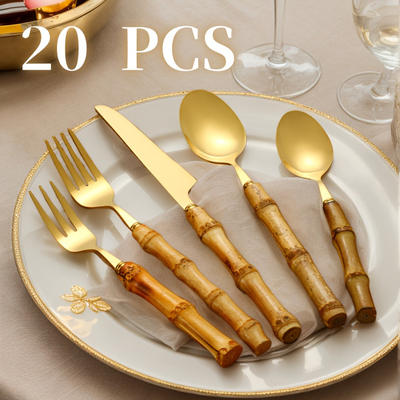 20pcs OUTRIDAR Stainless Steel Tableware Set, Mirror Polished Dinnerware Set, Perfect for Outdoor, Daily Use and Parties, Family Dining and Restaurants, Dishwasher Safe - Suitable for 4 People - Can Be Put in Dishwasher Safe - Ideal Gift - OUTRIDAR Bran