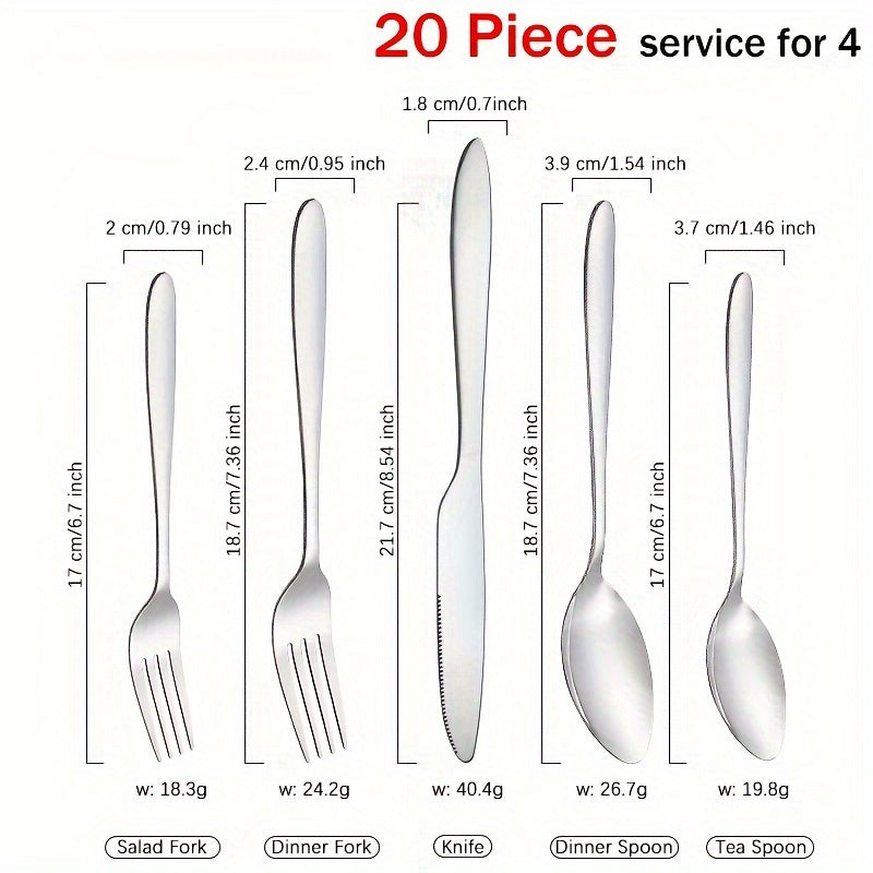 30pcs Stainless Steel Silver Tableware Set Knife, Fork and Spoon Set with Steak Knife 4-person Service Stainless Steel Tableware Set Mirror Polished Tableware Set Kitchen Tableware Fork and Spoon Set