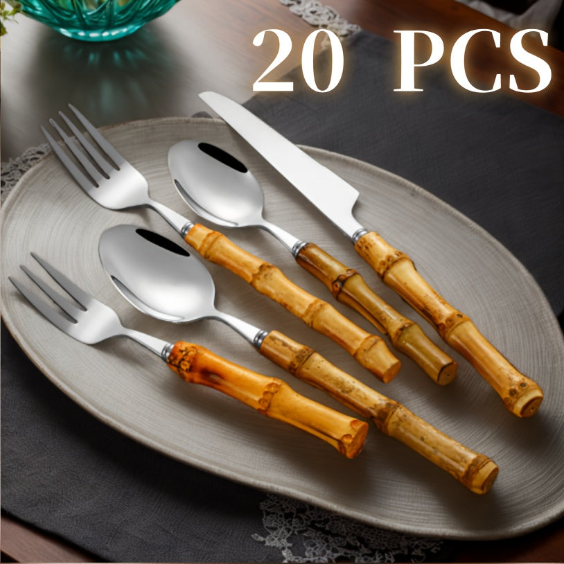 20pcs OUTRIDAR Stainless Steel Tableware Set, Mirror Polished Dinnerware Set, Perfect for Outdoor, Daily Use and Parties, Family Dining and Restaurants, Dishwasher Safe - Suitable for 4 People - Can Be Put in Dishwasher Safe - Ideal Gift - OUTRIDAR Bran