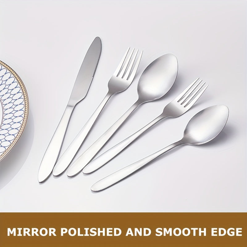 30pcs Stainless Steel Silver Tableware Set Knife, Fork and Spoon Set with Steak Knife 4-person Service Stainless Steel Tableware Set Mirror Polished Tableware Set Kitchen Tableware Fork and Spoon Set