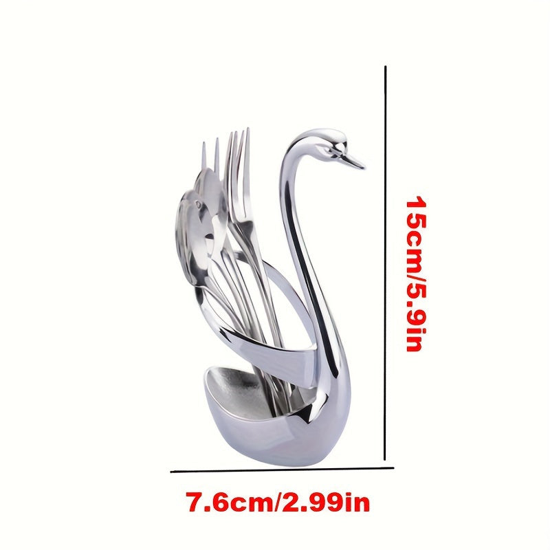 7pcs Elegant Swan-shaped Stainless Steel Cutlery Holder Set, Includes 3 Forks and 3 Spoons - Rust-proof, Suitable for Kitchen and Restaurant Use, Swan Coffee Spoon Home Supplies Tableware Fruit Fork Set