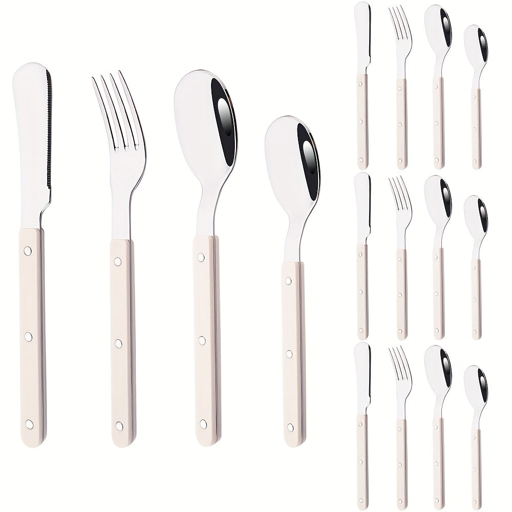12/16pcs mirror tableware set, main knife fork spoon tea spoon acrylic plastic handle tableware, stainless steel daily tableware set, suitable for kitchen and home use, Best for Christmas, Perfect for Thanksgiving