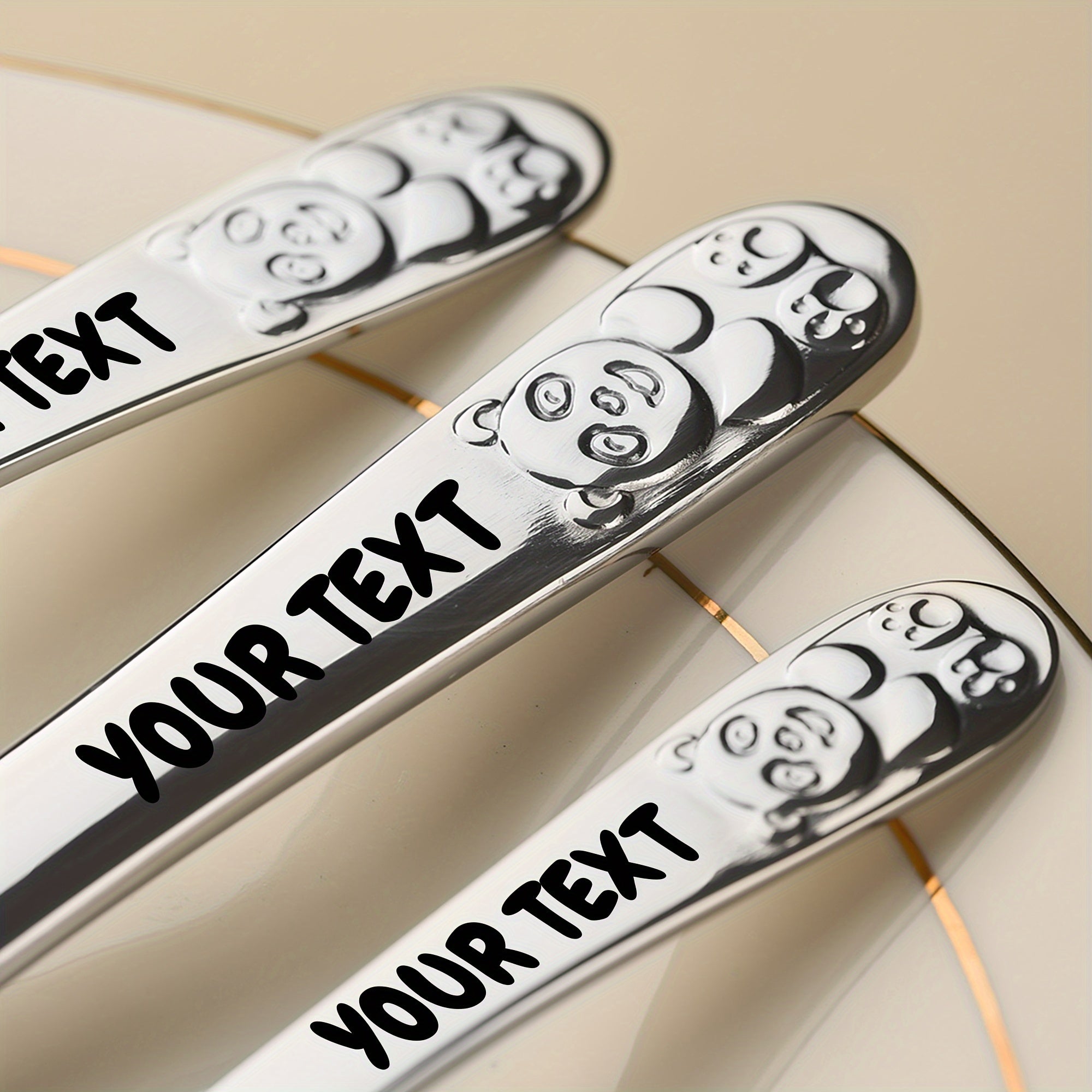 4pcs Custom Engraved Stainless Steel Cutlery Set, Cute Bear Design, Durable Tableware with Gift Box, Ideal for Family Gatherings & Everyday Use
