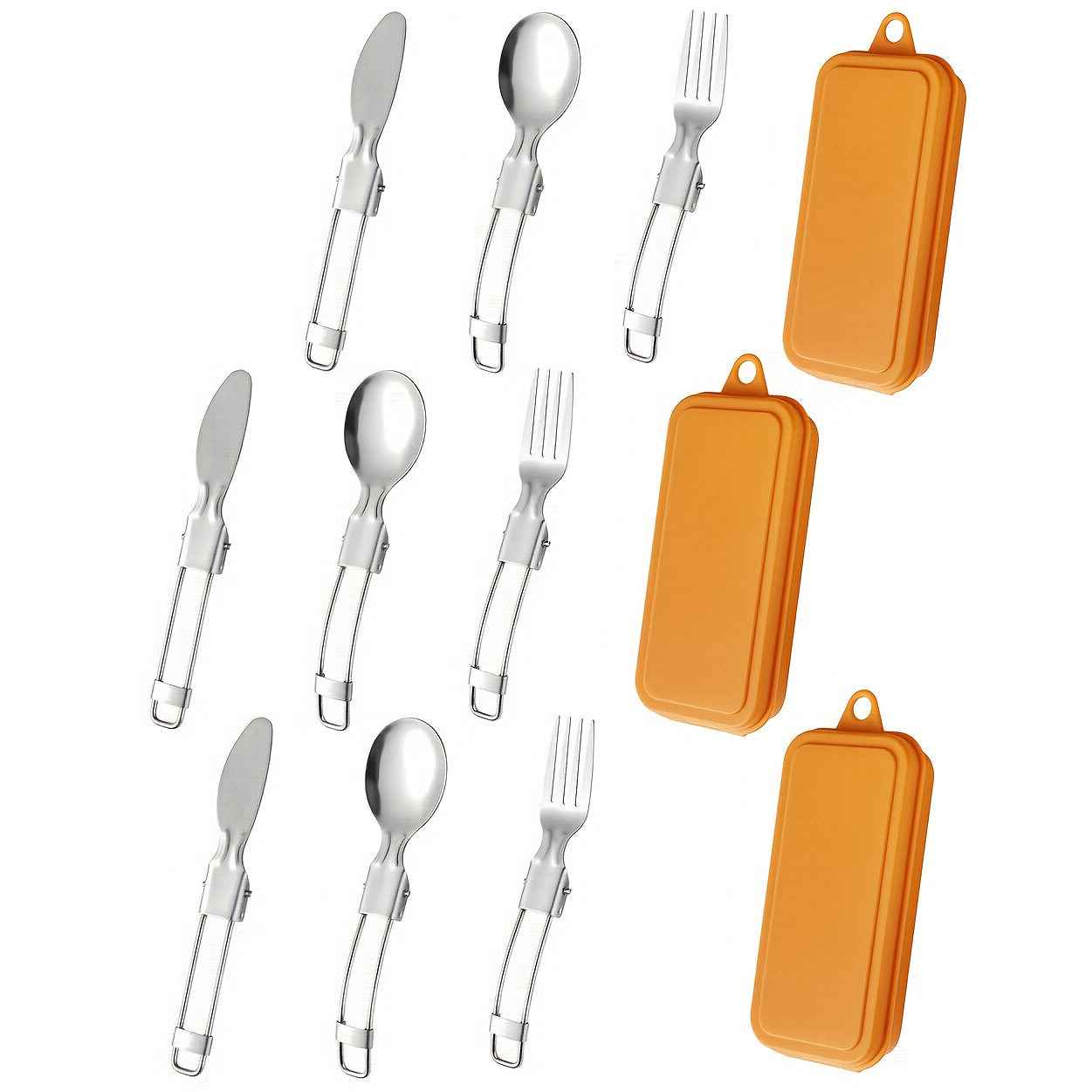 12pcs Portable Stainless Steel Folding Cutlery Set with Storage Case, Includes Spoon and Knife for Camping & Hiking – Reusible Silverware Lunch Box Kit, Camping Dinnerware Set, Camping Utensils, Outdoor Dining, Minimalist Tableware, Foldable Utensils,