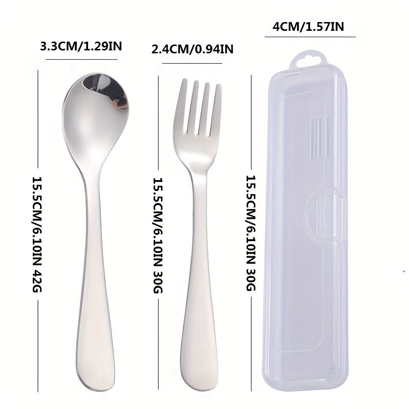 Personalized Customization, 2pcs+Box Portable Cutlery Set with Fork Spoon, Reusable Stainless Steel Fork Spoon Set, Cute Cartoon Cutlery with Cutlery Box, Suitable for Travel, Outdoor Camping, Gift Giving, Cats, Dogs, Pigs, Frogs, Deer