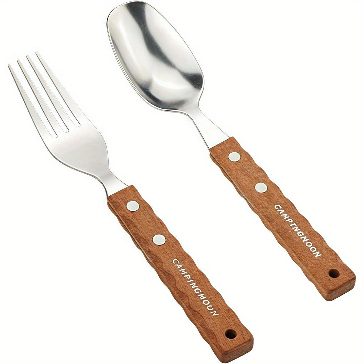 Campingmoon Stainless Steel Camping Fork and Spoon Combo 2- Pack Metal Sporks Set of 2 with Solid Wood Handle Salad Forks Spork Camping Utensil for Hiking Backpacking, Camping Accessories And Equipment, Camping Gear, Camping Dinnerware Set, Camping Kit,