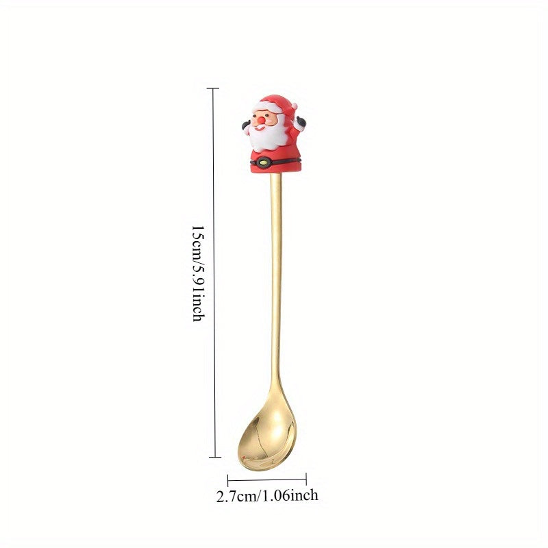 6pcs Stainless Steel Holiday Cutlery Set with Santa & Snowman Dessert Spoons and Forks - 410 Grade Rust-Resistant Christmas, Halloween, Thanksgiving & Eid al-Fitr Gift Box - Festive Tableware for Family Gatherings, Parties, and Seasonal Decorations -