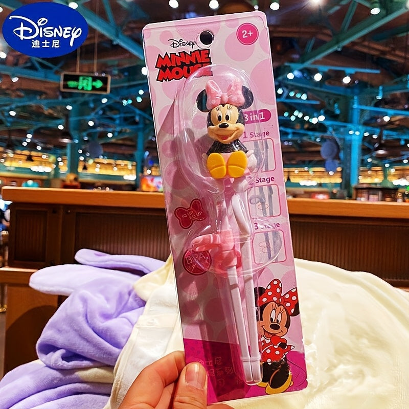 4pcs Training Chopsticks and 304 Stainless Steel Fork and Spoon, Cartoon Novelty Style with Box, Elsa Princess, Mickey and Minnie, Stitch Can Be Selected, Portable Learning Chopsticks Cute Tableware, Suitable for Beginners Outdoor Camping Accessories Home
