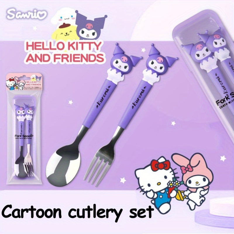 KT Cutlery Set - Outdoor Chopsticks, Knife & Fork Sanrio 2pcs Set: Hello Kitty, Cinnamon Dog, Melody Spoon and Fork Combo, Cute Cartoon Stainless Steel with 3D Silicone Handle for Camping Picnic, All-Season Use