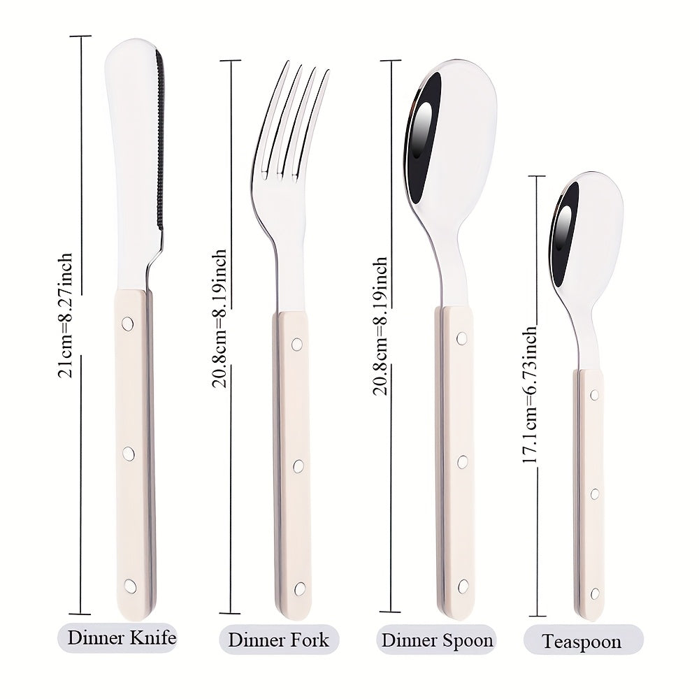 12/16pcs mirror tableware set, main knife fork spoon tea spoon acrylic plastic handle tableware, stainless steel daily tableware set, suitable for kitchen and home use, Best for Christmas, Perfect for Thanksgiving