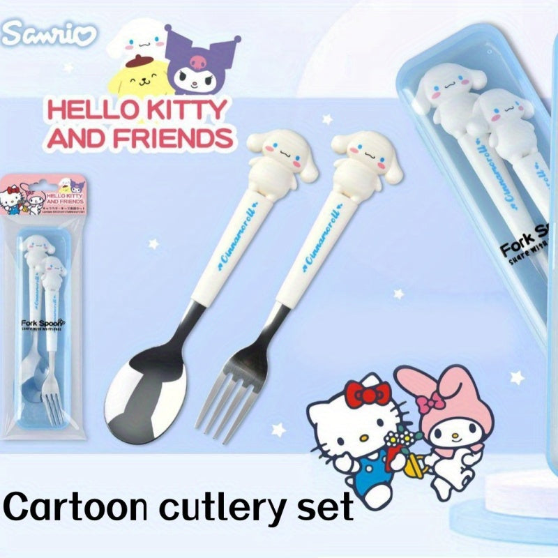 KT Cutlery Set - Outdoor Chopsticks, Knife & Fork Sanrio 2pcs Set: Hello Kitty, Cinnamon Dog, Melody Spoon and Fork Combo, Cute Cartoon Stainless Steel with 3D Silicone Handle for Camping Picnic, All-Season Use