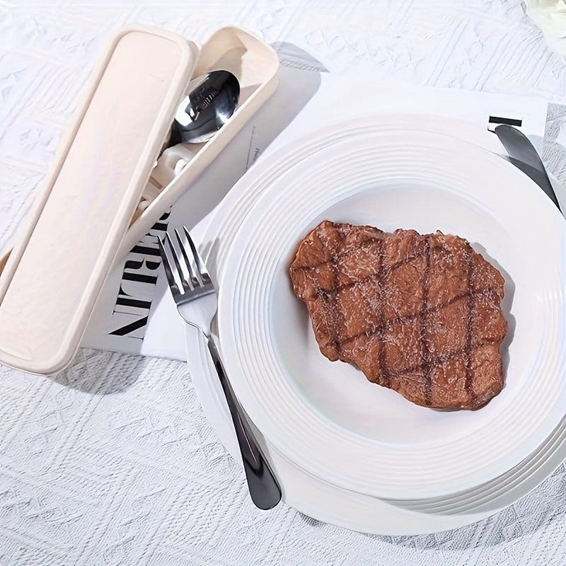4pcs Customized Text, Engraved 3pcs Stainless Steel Cutlery Set, Portable Knife Fork Spoon and Box, Silvery/Black, Essential for Couples, Travel, Camping, Office, School Restaurant Lunch Box, Christmas Gift