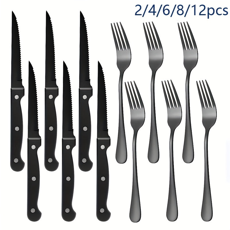 2/4/6/8/12pcs Stainless Steel Cutlery Set, Includes Forks and Steak Knives, Suitable for Halloween, Mardi Gras, Easter, Thanksgiving, Christmas, and Other Holiday Occasions - Dishwasher Safe
