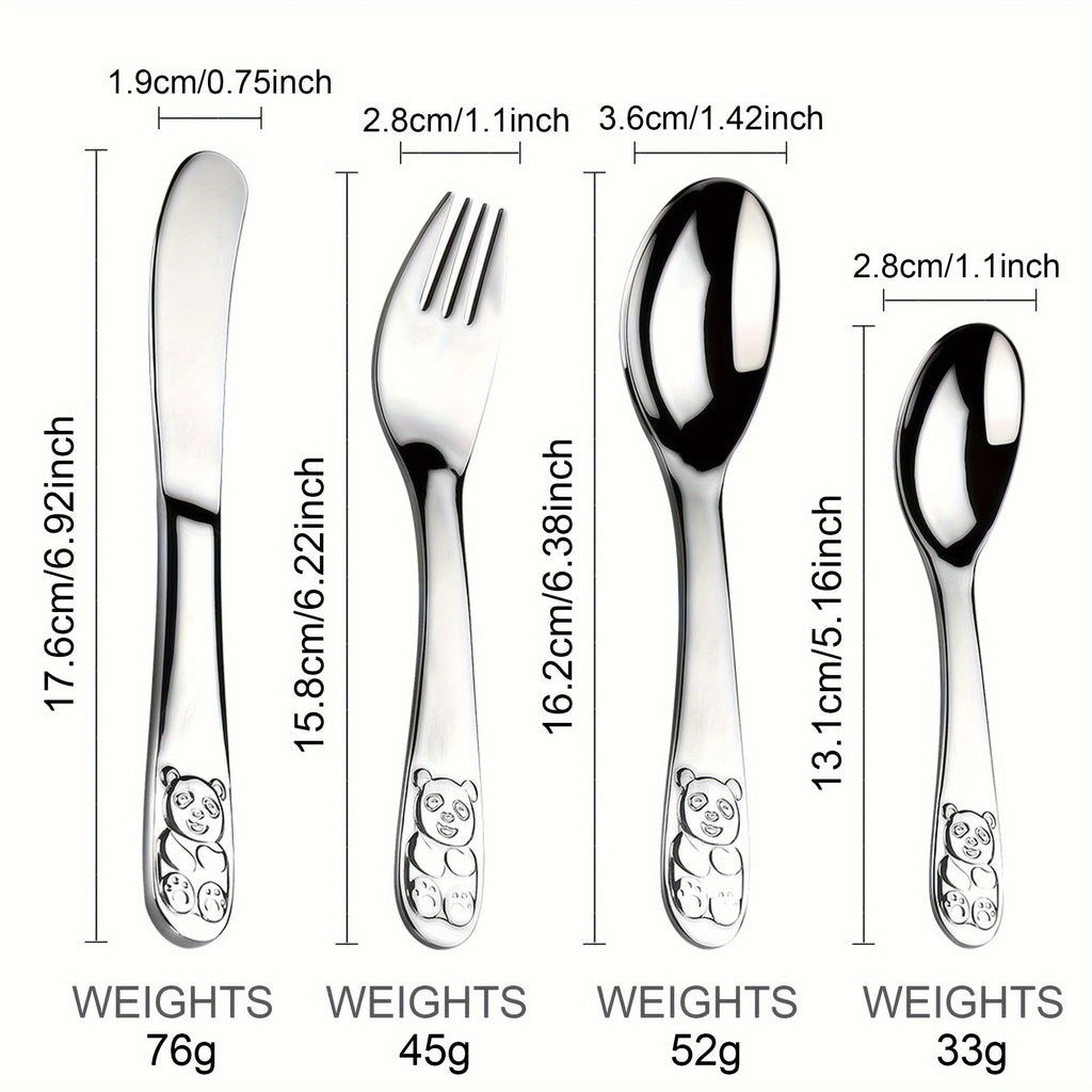 4pcs Custom Engraved Stainless Steel Cutlery Set, Cute Bear Design, Durable Tableware with Gift Box, Ideal for Family Gatherings & Everyday Use