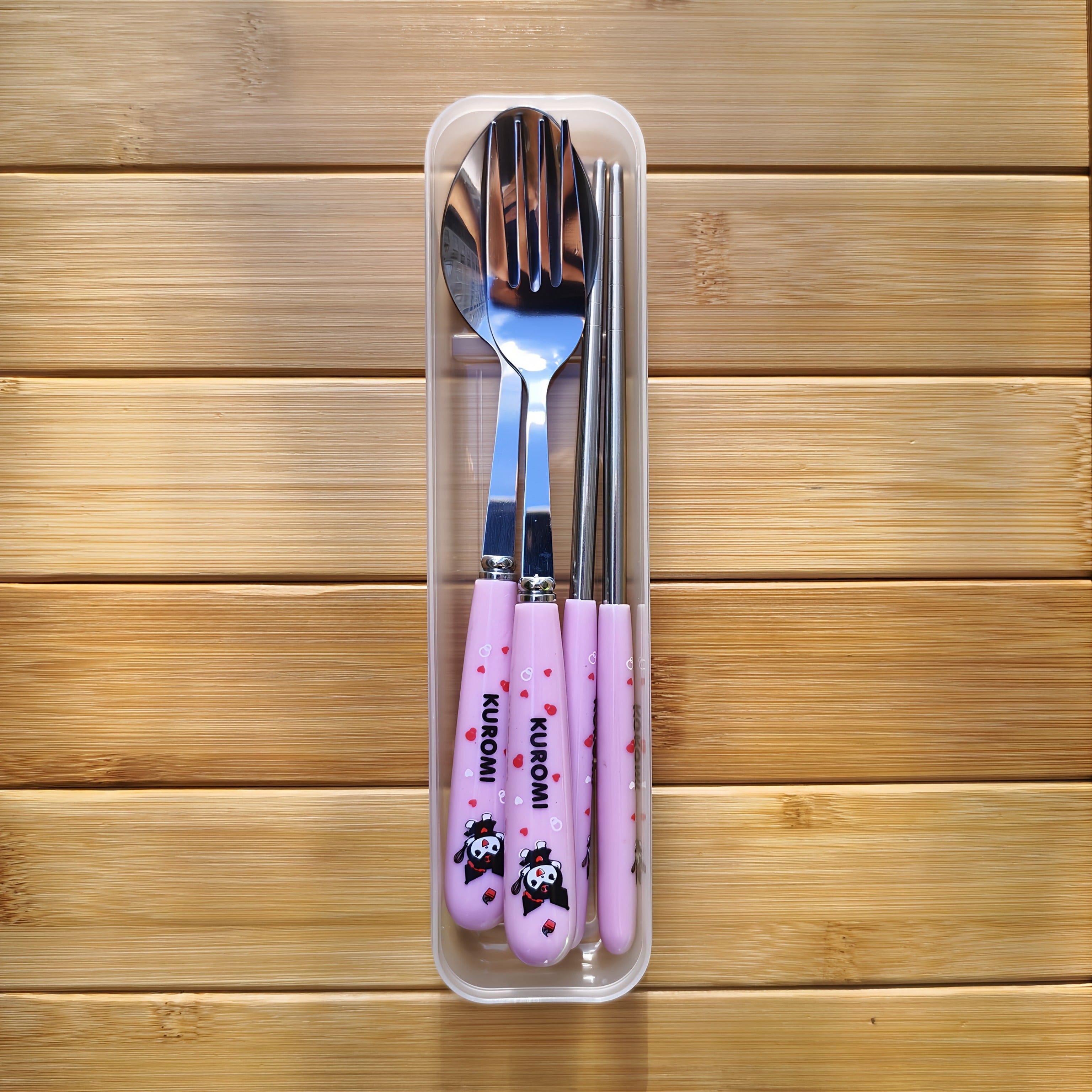 Sanrio for hello kitty, for Kuromi & for Cinnamoroll Stainless Steel Flatware Set - 3pcs Cute Character Cutlery with Portable Case, 304 Stainless Steel Fork Spoon Chopsticks for Home, Travel, Parties, Outdoor - Collectible Gift for Fans, Themed Party