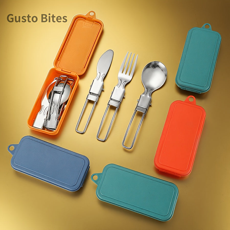 12pcs Portable Stainless Steel Folding Cutlery Set with Storage Case, Includes Spoon and Knife for Camping & Hiking – Reusible Silverware Lunch Box Kit, Camping Dinnerware Set, Camping Utensils, Outdoor Dining, Minimalist Tableware, Foldable Utensils,