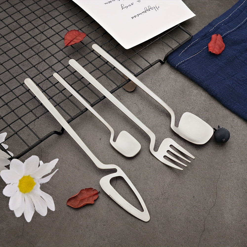 32pcs Stainless Steel Cutlery Set for 8 - Matte Finish, Includes Knife, Fork, Spoon & Teaspoon - Perfect for Dining & Kitchen Use, Kitchen Utensils, Creative Hanging, 304
